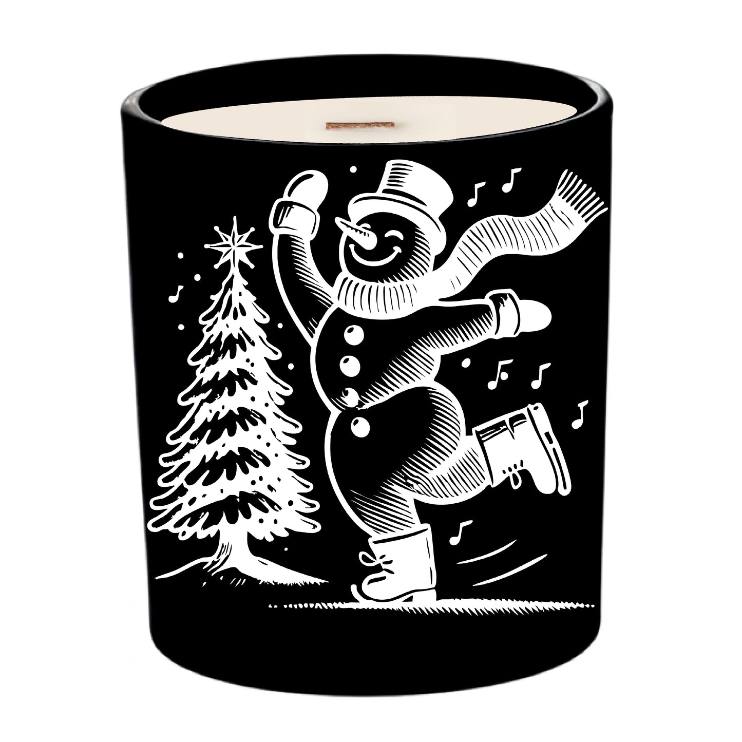 Snowman Holiday Skating  | Christmas Engraved Soy Candle | Winter Wonderland Type Scented + Crackling Wood Wick