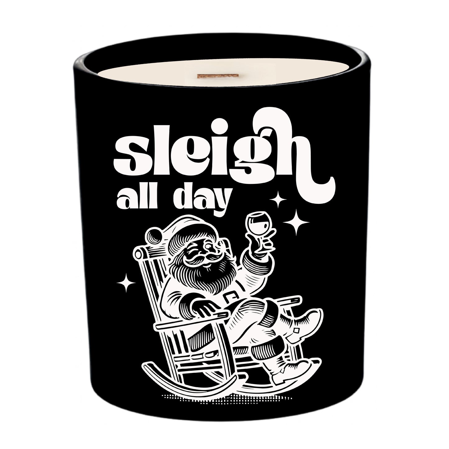 Sleigh All Day | Christmas Engraved Soy Candle | Flannel Type Scented + Crackling Wood Wick