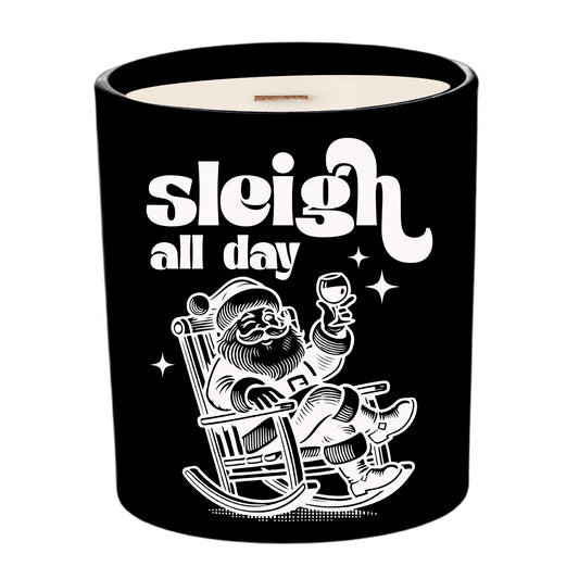 Sleigh All Day | Christmas Engraved Soy Candle | Flannel Type Scented + Crackling Wood Wick