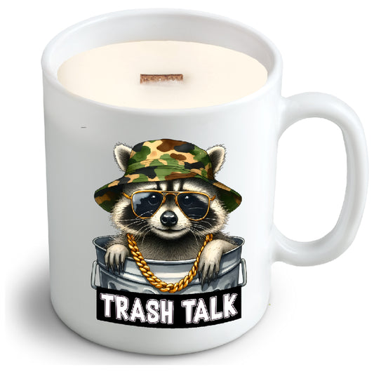 Trash Talk   – Funny Soy Candle in Reusable Mug | Mahogany Teakwood Scent + Crackling Wood Wick